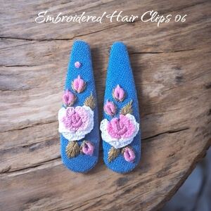 Embroidered Floral Hair Clips
